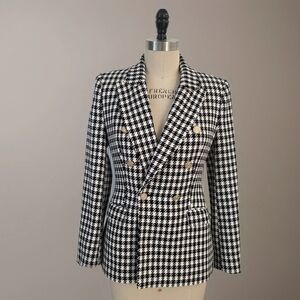 Zara Houndstooth Double-Breasted Blazer Black/White Small
